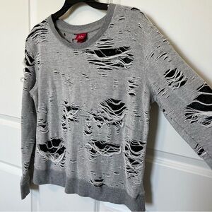 Thrashed Ripped Burnout Grunge Gray Sweater w/ Destroyed, Distressed Detailing